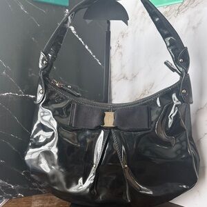 Salvatore Ferragamo patent leather shoulder bag black